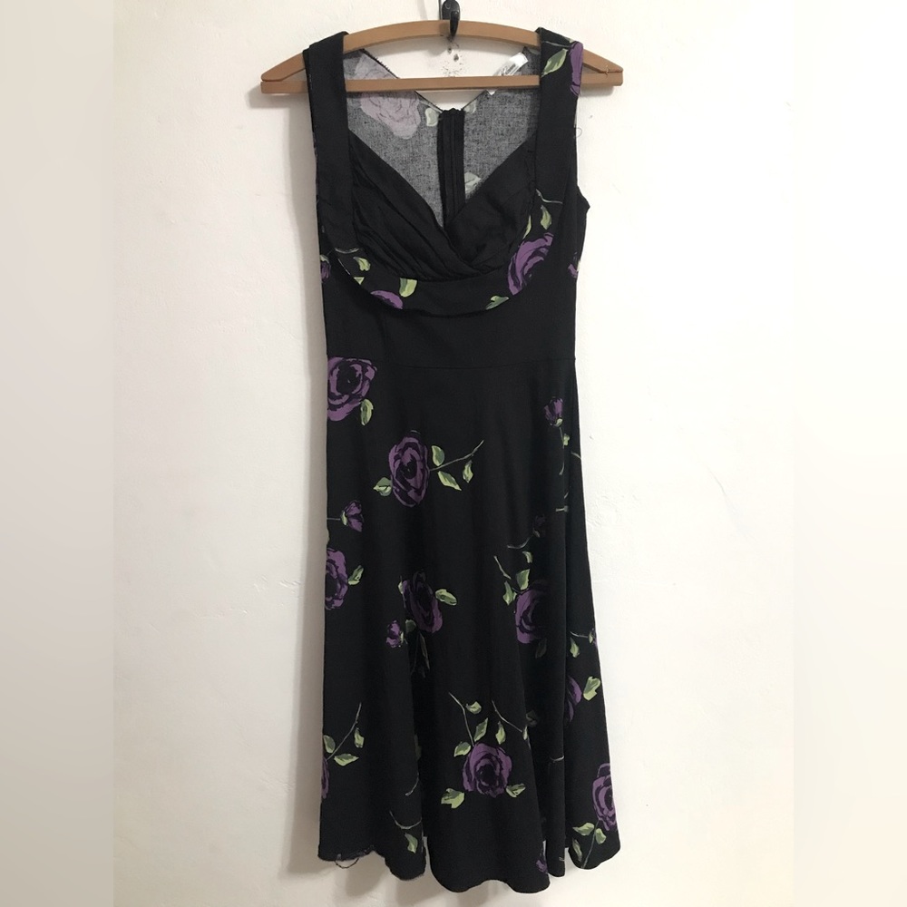 Mixinni Women's Dress Retro Rockabilly Black Floral Size Small